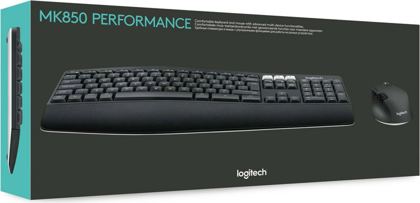 Brezžična tipkovnica in miška Logitech MK850 Performance, tipkovnica polne velikosti (100%), RF Wireless + Bluetooth, QWERTZ, črna