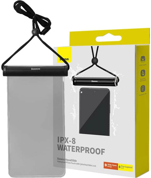 Vodoodporen ovitek za pametni telefon z cilindričnim zapiranjem, črn, Baseus AquaGlide