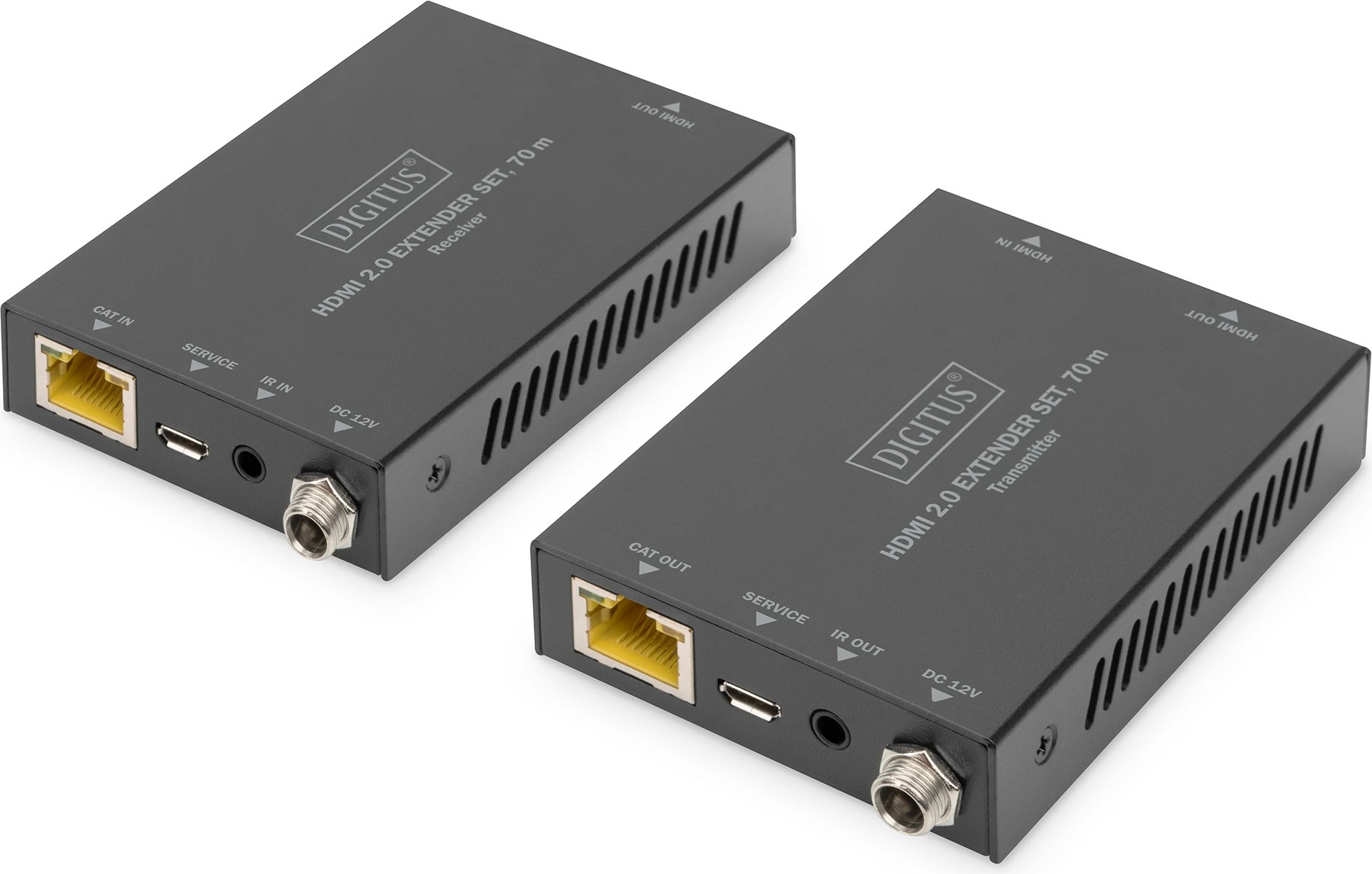 HDMI podaljševalnik Digitus 4K 70 m, AV oddajnik in sprejemnik, črn
