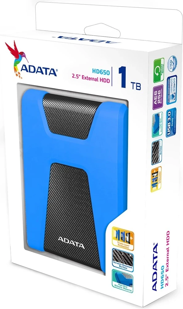 Zunanji trdi disk, Adata HD650, 1000 GB, moder