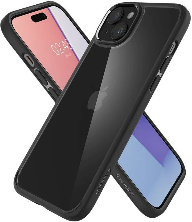 Prozoren ovitek Spigen Crystal Hybrid za iPhone 15 Plus, črn