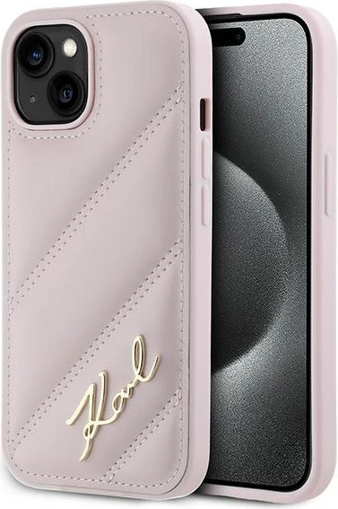 Ovitek Diagonal Quilted Script za iPhone 15/14/13, rožnat, Karl Lagerfeld