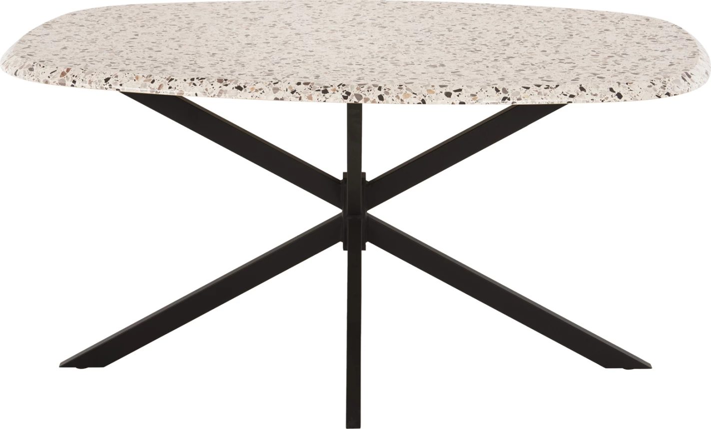 Ovalna jedilna miza RODDEN FH11903.03 Werzalit namizna plošča v barvi teraco - črna kovinska osnova 146x94x75H cm