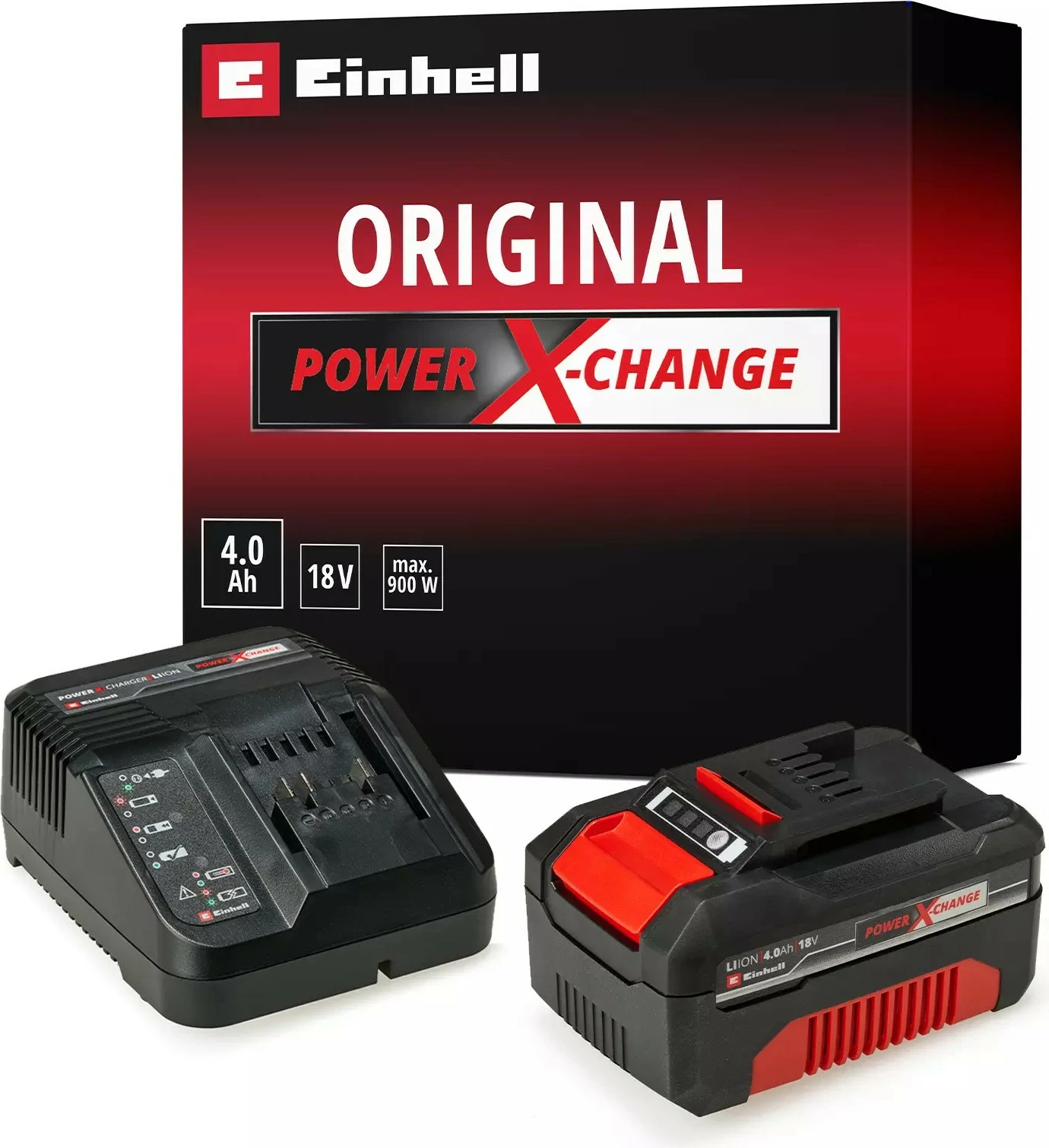 Baterija in polnilec Einhell Power X-Change 18V 4Ah, črn/rdeč