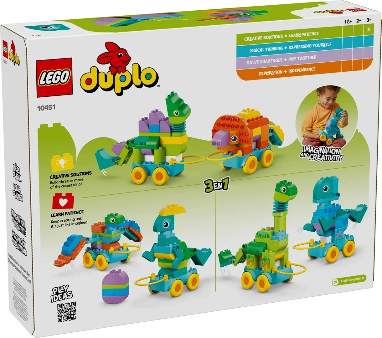 Igralni set 3-v-1 Dinosauri na kolesih, LEGO DUPLO, 108 kosov, za otroke 3+ let