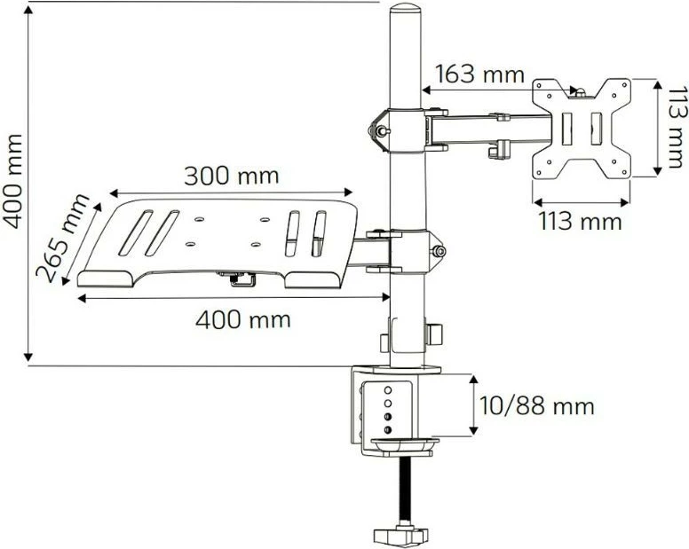 Namizni nosilec 2-v-1 za monitor 13–32" in prenosnik 12–17", vrtljiv, Techly, črn