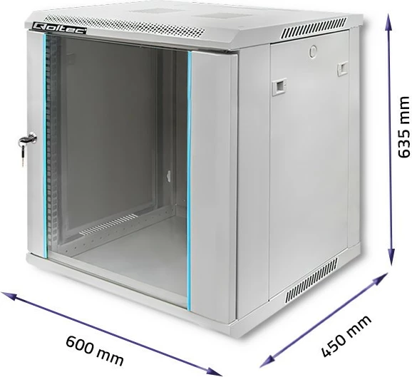 Rack računalniško ohišje 12U, 600 x 450 x 635 mm, za montažo na steno, siv Qoltec