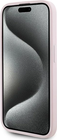 Diagonalno prešit ovitek Karl Lagerfeld Script za iPhone 15 Pro Max, roza