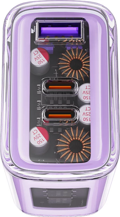 Hitri polnilec 65W, 3 vhodi (1x USB-A, 2x USB-C), GaN, zelen — Acefast A45