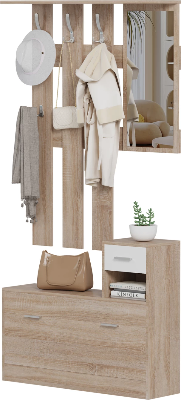 Komplet za predsobo z ogledalom GORN FH2473.04 melamin v sonama-beli 90x24x190Hcm