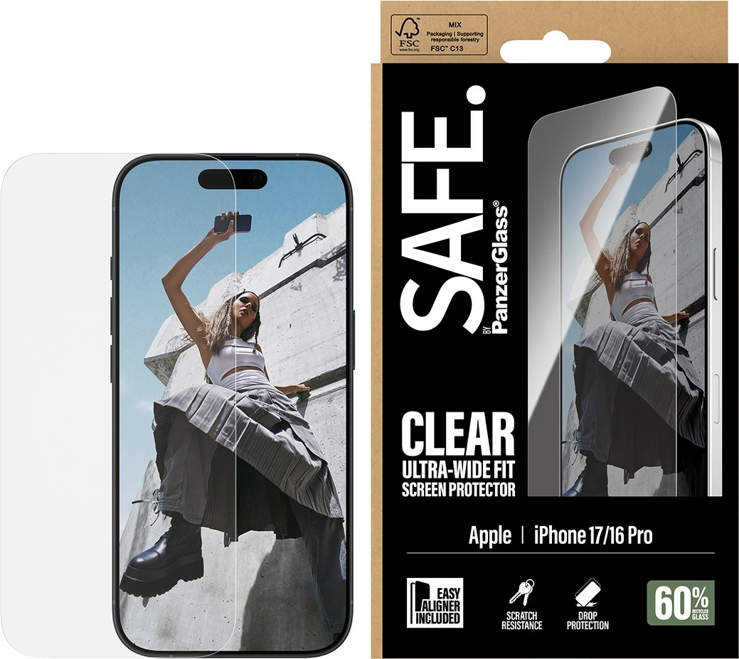 Zaščitno steklo za zaslon PanzerGlass SAFE za iPhone 17/16 Pro/UWF