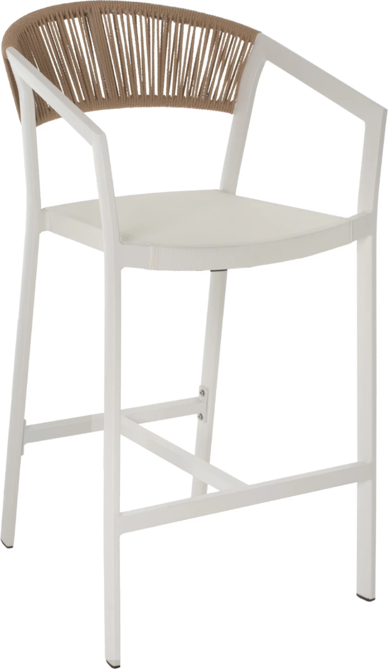 Barski stol iz aluminija z nasloni v beli barvi iz tekstilena in PE ratana 56x58x105H cm FH5892.22