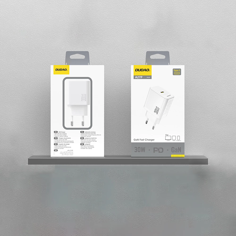 Stenski polnilec 30 W GaN USB-C, Dudao A27P, bel
