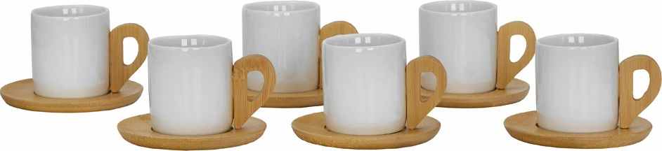 Set za espresso, 6 kosov, bel porcelan z naravnim bambusom, 29x21x7 cm