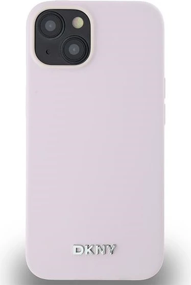 Ovitek iz tekočega silikona z majhnim kovinskim logotipom DKNY MagSafe za iPhone 14/15/13, rožnat