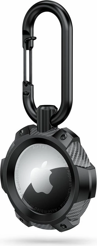 Zaščitna prevleka TPUCarbon za Apple AirTag, črna s karabinom