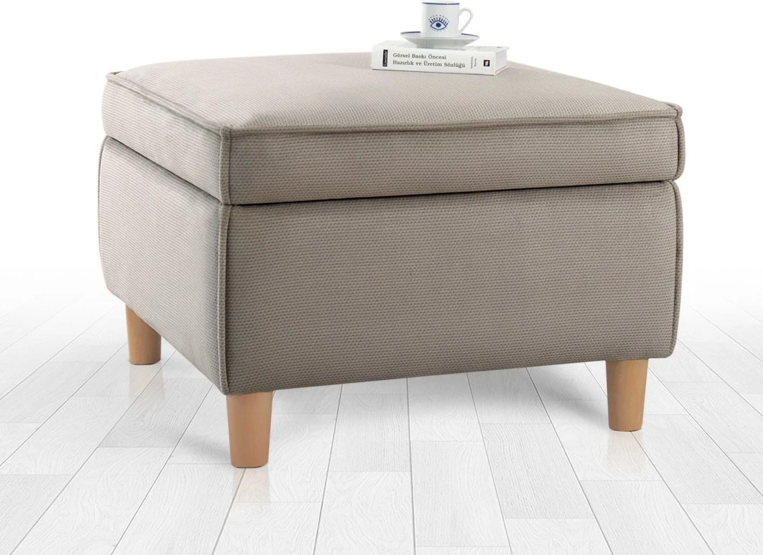 Puf, 100% bombaž, noge iz jesenovega lesa, s prostorom za shranjevanje, rjav — Atelier del Sofa, Roscen
