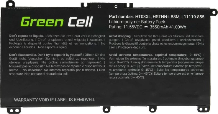 Baterija za prenosnik, Li-polimer, 3550 mAh, 11,55 V, Green Cell HP163, za HP 14/15/17/Pavilion, črna