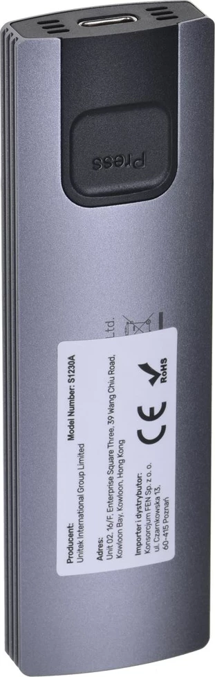 Zunanja kaseta za M.2 SSD, UNITEK, USB 3.2 Gen2 Type-C, NVMe/SATA, siva