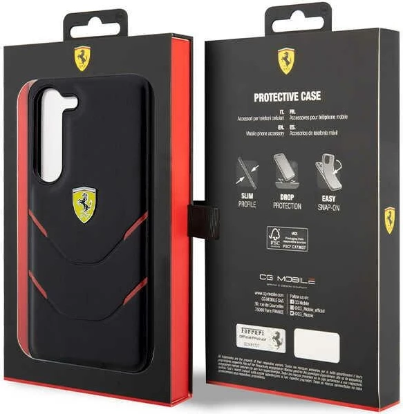 Zaščitni ovitek z vročim žigosanjem Ferrari Hot Stamp Lines za Samsung Galaxy S23+, črn