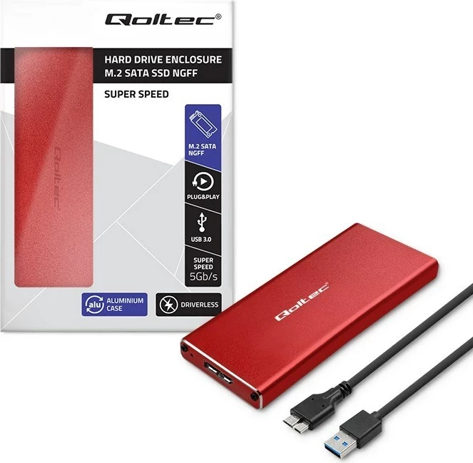Konzola za SSD Qoltec 51831, M.2, USB 3.0, 2TB, rdeča