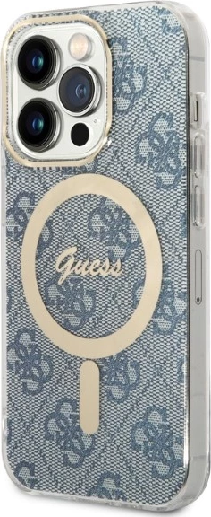 Ovitek za telefon in brezžični polnilec, Guess GUBPP14XH4EACSB, za iPhone 14 Pro Max 6,7", modra