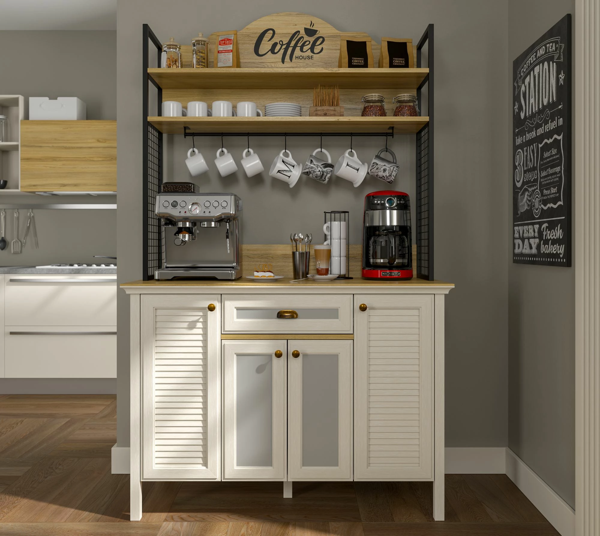 Omara za kavo, kremasta, hrast, črna Skye Decor FRN-21027