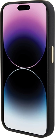 Ovitek iz silikona z logotipom 4G in kristali za iPhone 15 Pro, črn, Guess