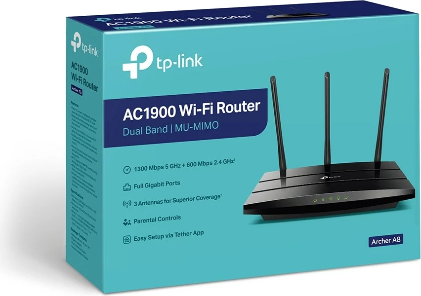 Brezžični usmerjevalnik TP-Link Archer A8, Dual-band, Gigabit Ethernet, črn