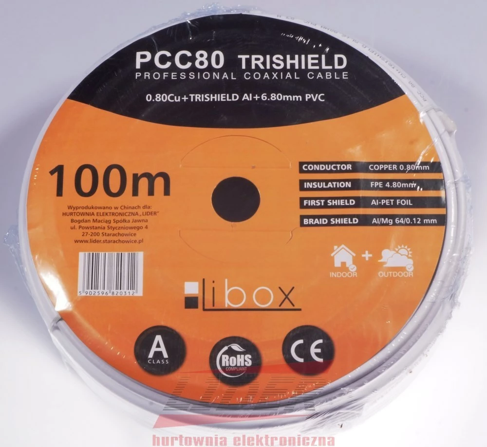 Koaksialni kabel Libox PCC80, RG-6/U, 100 m, bel
