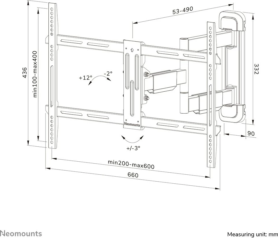 Polno gibljiv nosilec za TV Neomounts WL40-550BL16, 40-65 palcev, VESA 600x400, črn