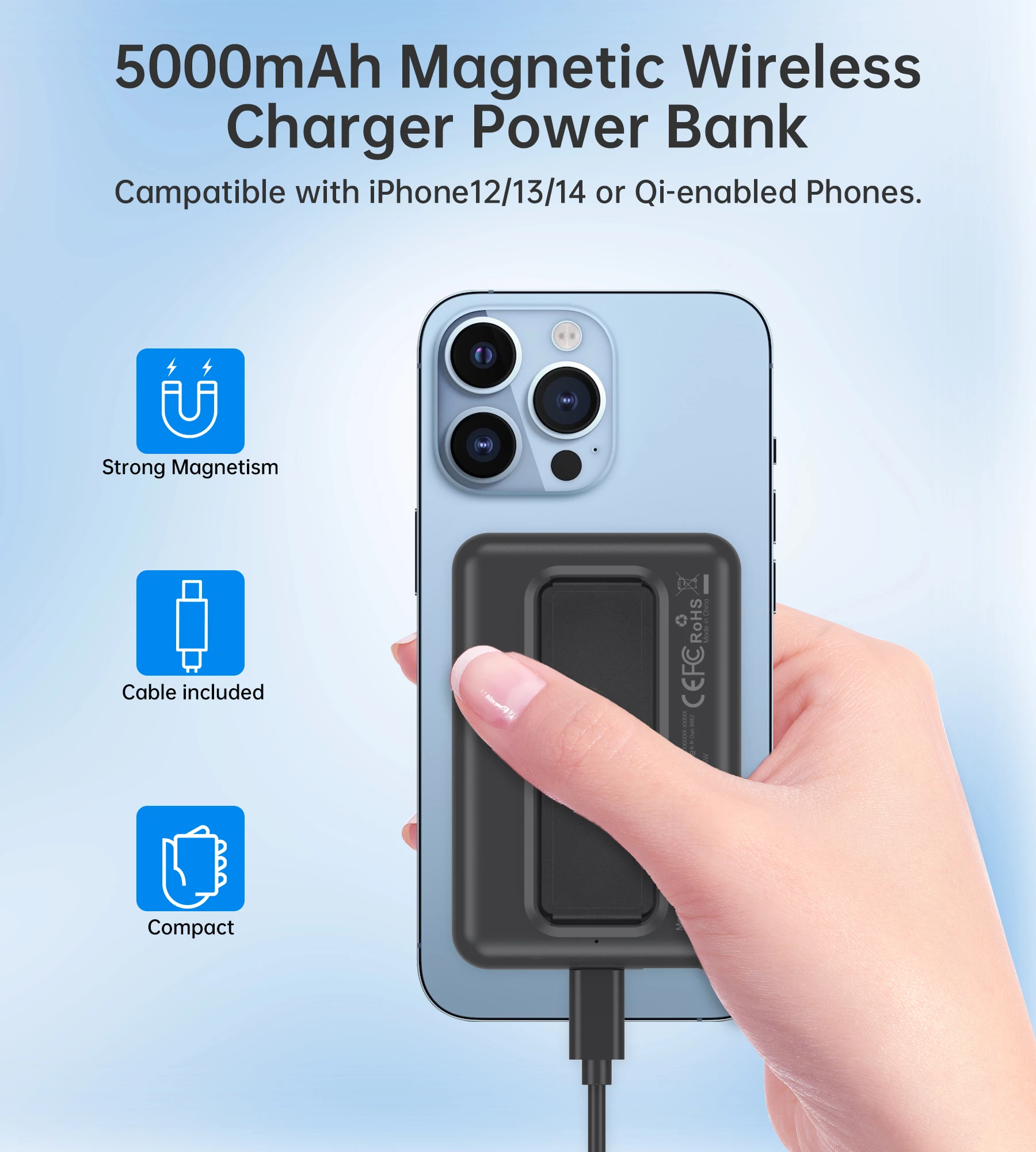 Powerbank 5000mAh MagSafe Choetech B662, USB-C/USB-A, črn