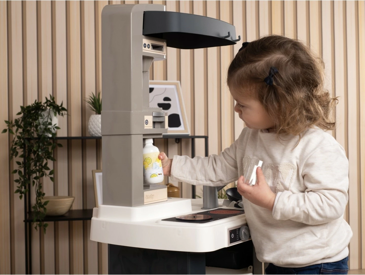 Elektronska igralna kuhinja miniTefal Studio Smoby, plastika, sivo/bele, z dodatki