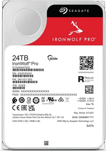 Trdi disk za strežnike in delovne postaje Seagate IronWolf Pro ST24000NT002, 24 TB, 7200 RPM, 512 MB, 3,5", Serial ATA III