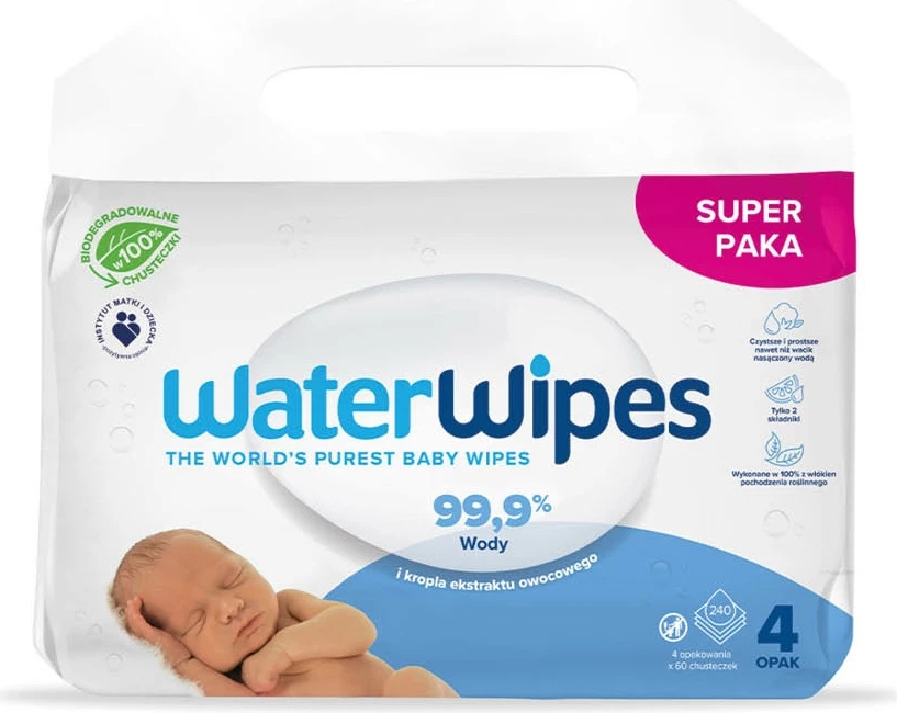 Vlažni robčki za otroke WaterWipes BIO, 4 x 60 kos
