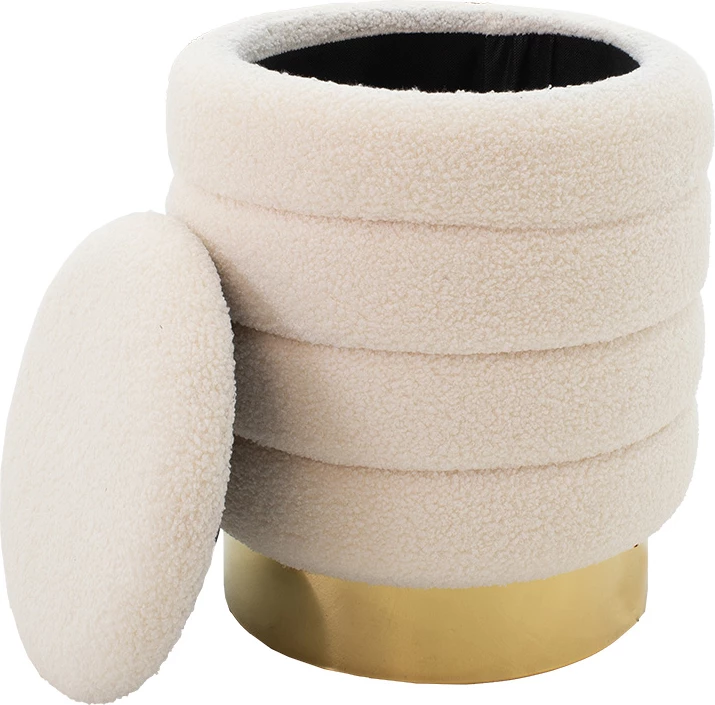 Stol-skrinja Dazzle, boucle, kremno-zlata Ø36×44 cm