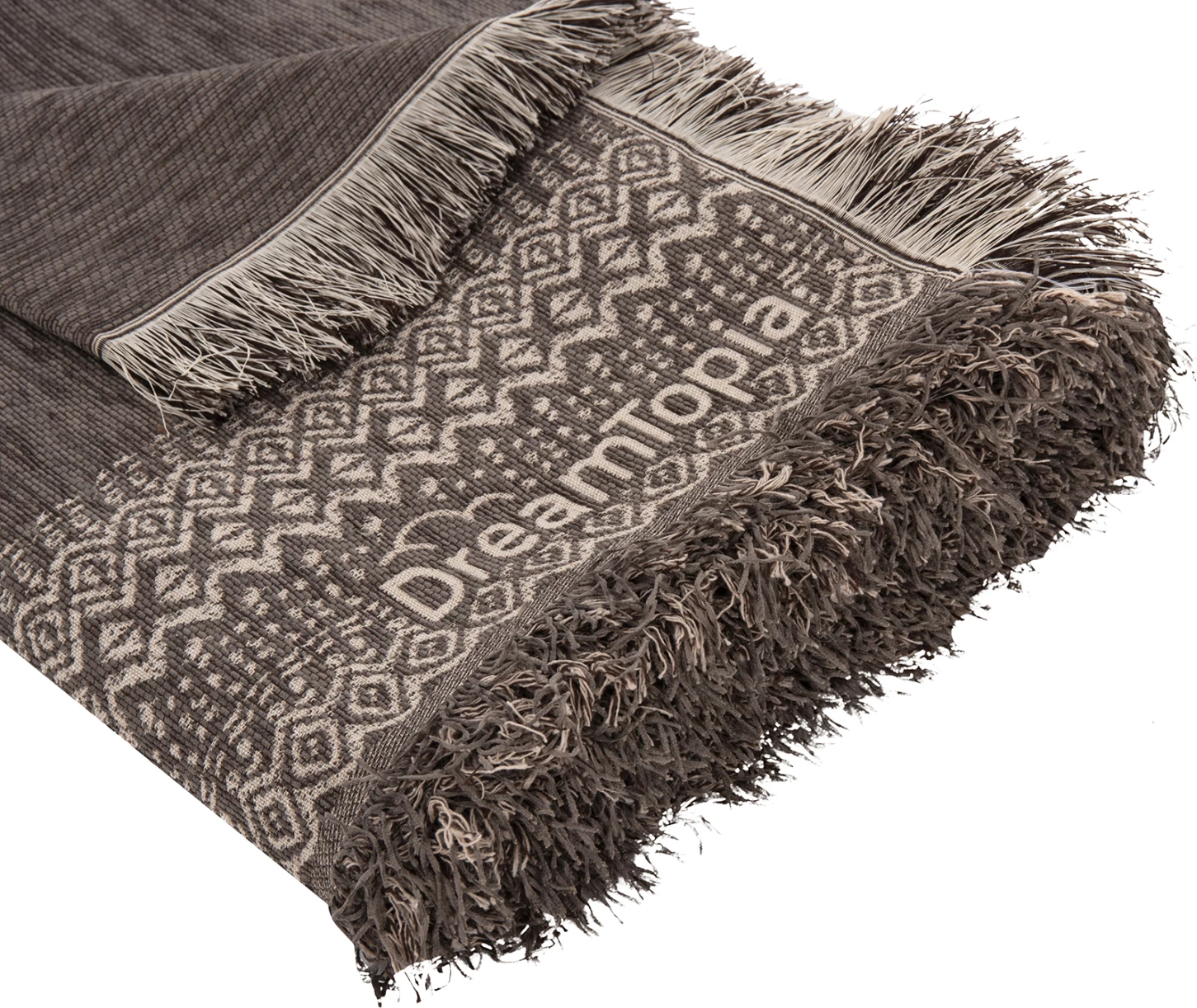 Prevleka za kavč - pregrinjalo s franžami DREAMTOPIA FH12165.04 v rjavi barvi 295x170 cm