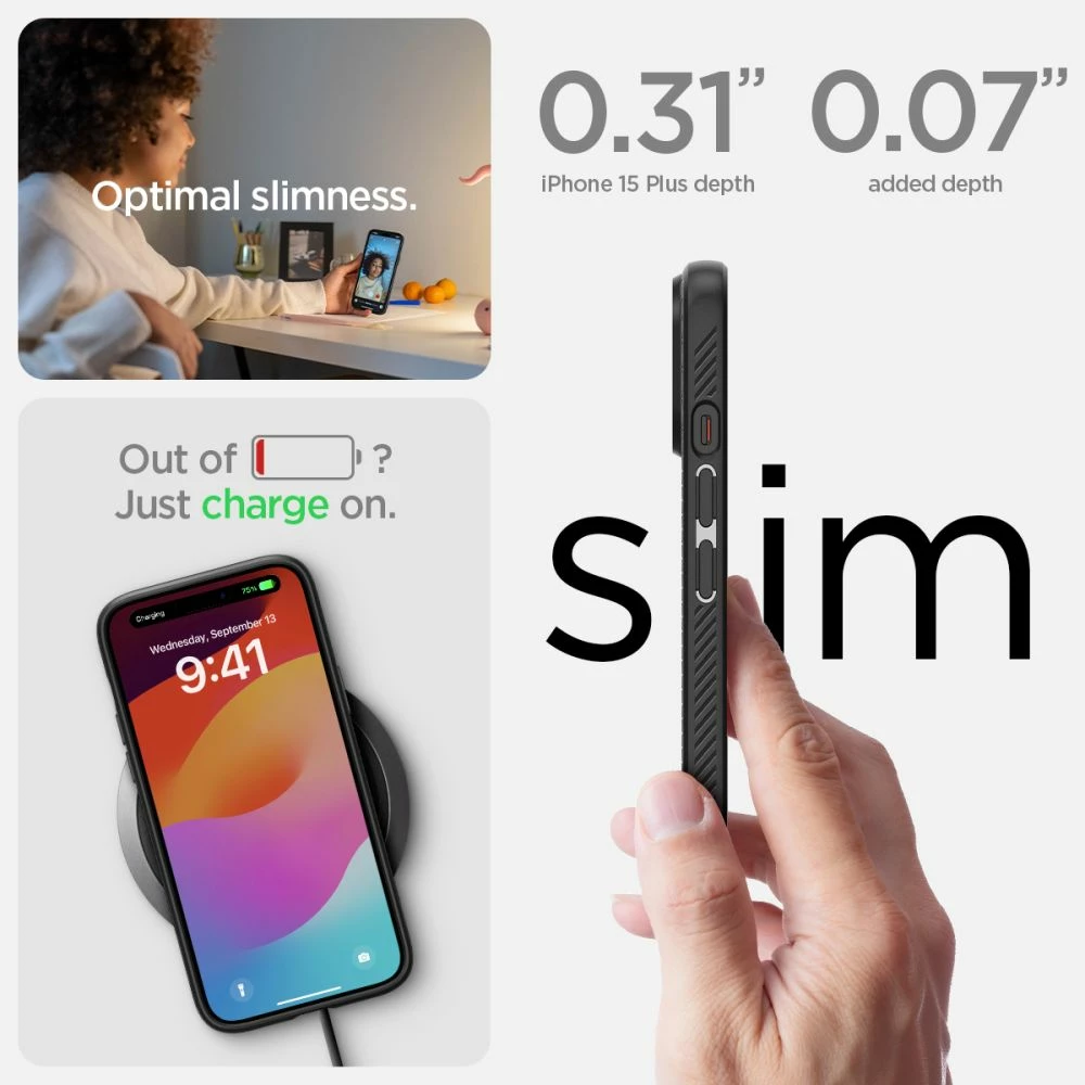 Zaščitni ovitek Liquid Air za iPhone 15 Plus, Spigen, mat črn