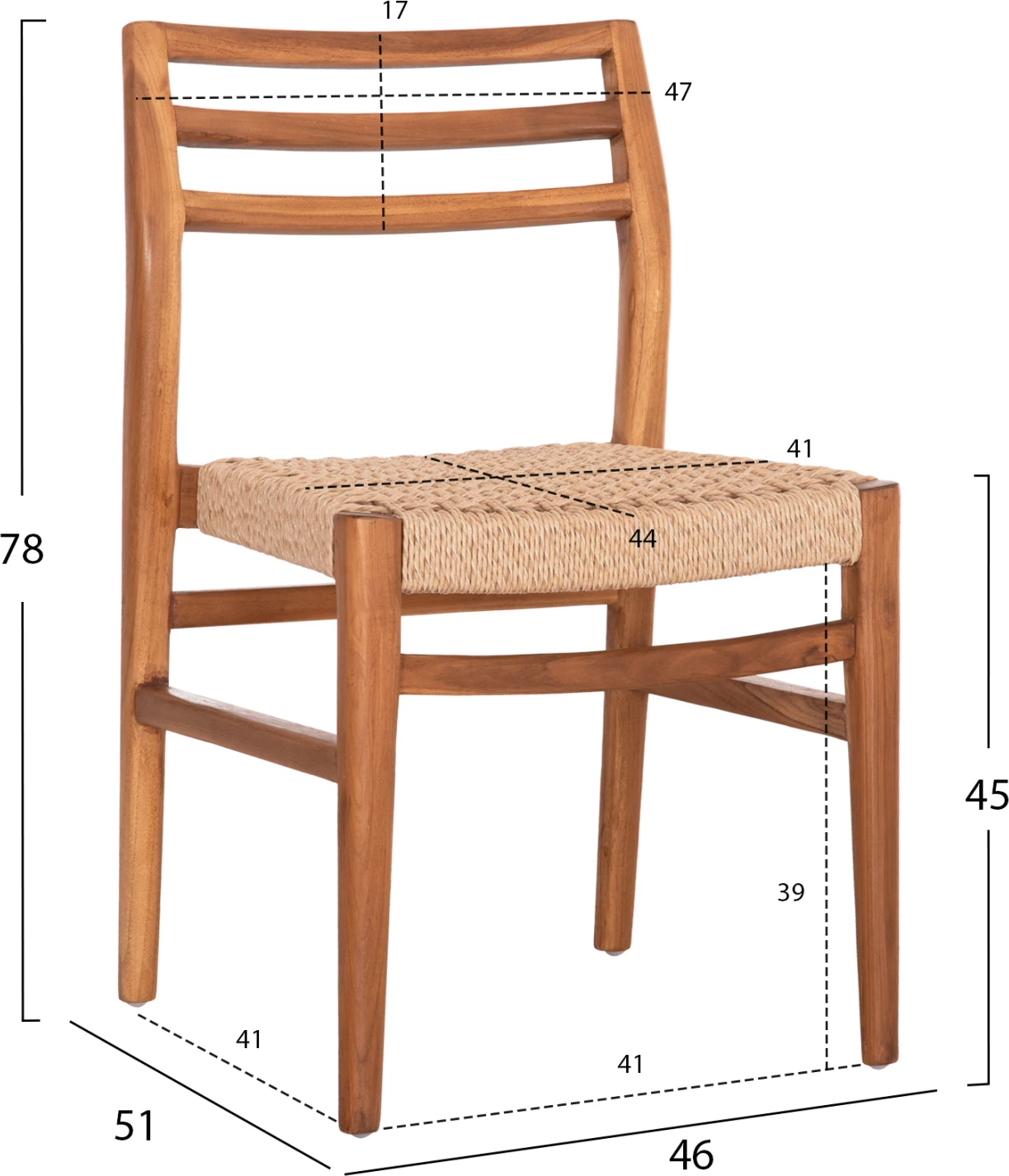 Jedilni stol HERRIN FH18231 iz tikovine-VIRO vrv 46x51x78Hcm