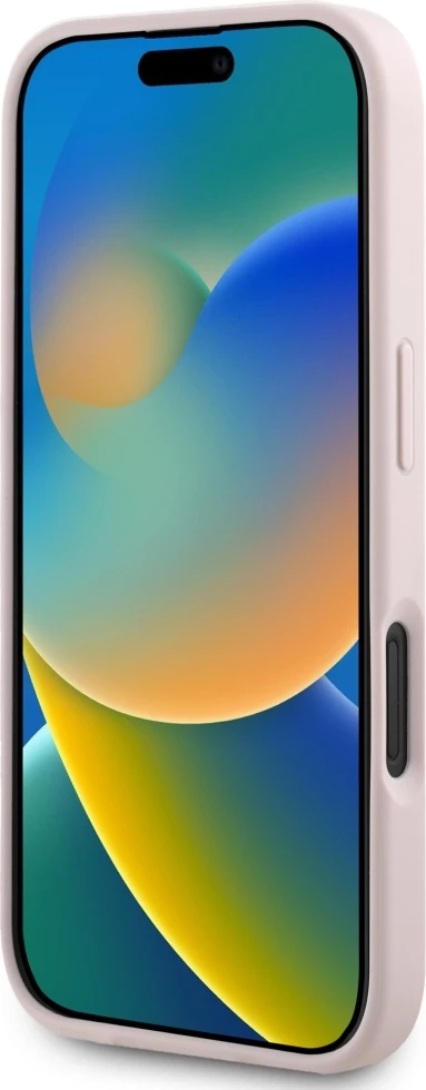 Ovitek za telefon Hot Stamp 4G Pattern Triangle z metalnim logotipom Guess za iPhone 16, rožnat