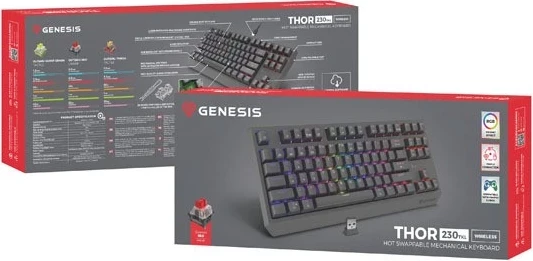 Mehanska brezžična tipkovnica TKL Genesis Thor 230, RGB, Outemu Red, črna