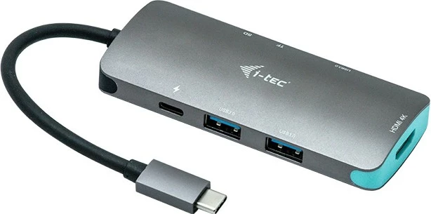 USB-C Nano dok za razširitev I-Tec Metal, 4K HDMI, 100W, srebrno/tirkizen