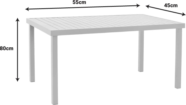 Sestav mize s stoli Kliton-Mabu, aluminij, bela, 150 x 80 x 74 cm