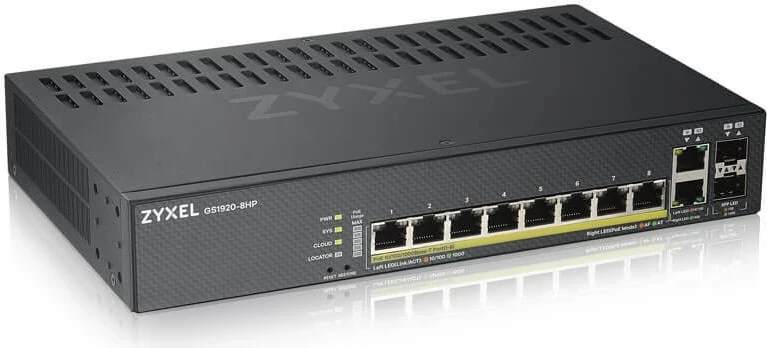 Upravljan Gigabit Ethernet stikalo ZyXEL GS1920-8HPV2, PoE, črno