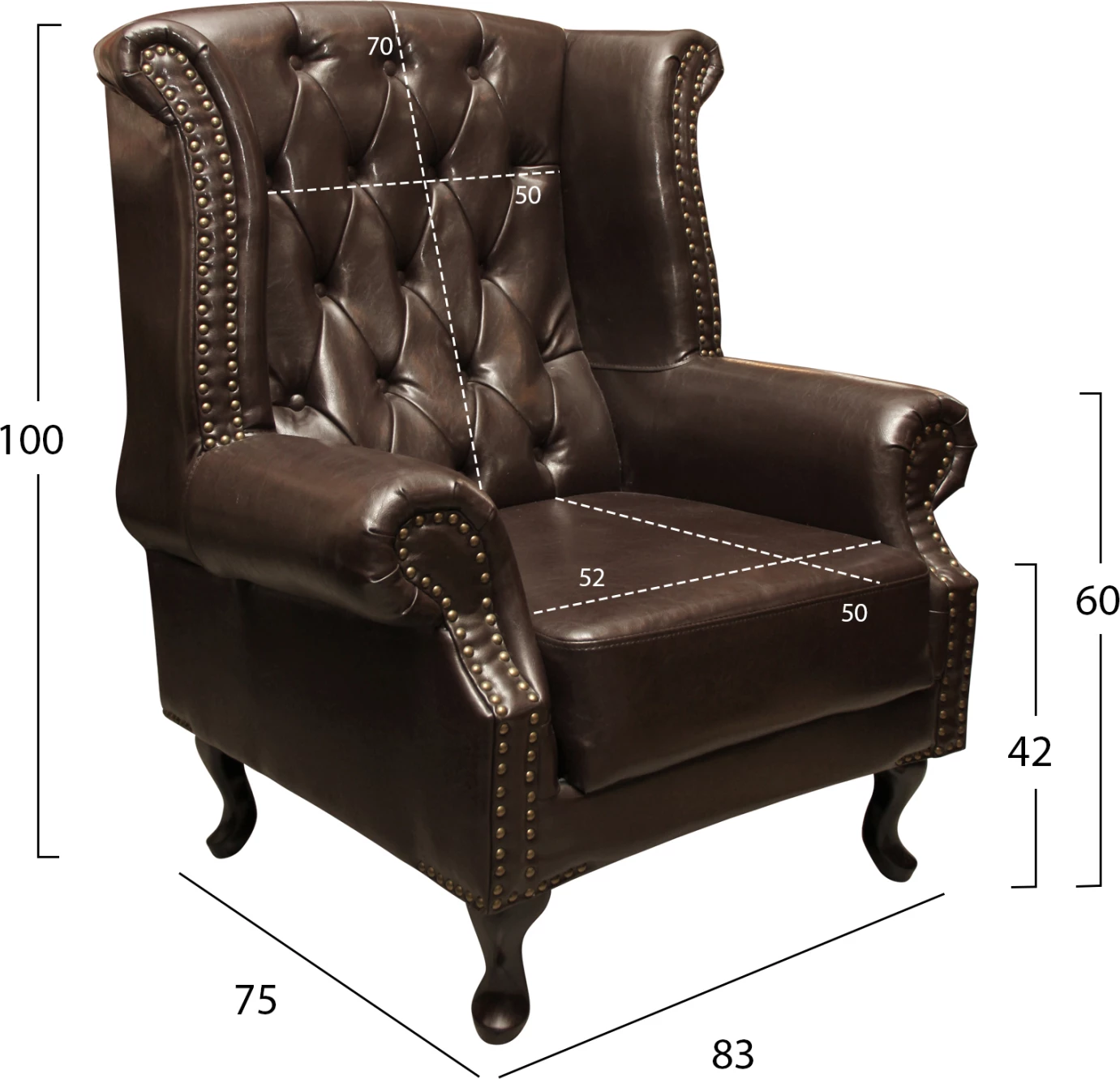 Fotelj Chesterfield-style, Polina, FH0053.01 PU temno rjava 83x75x107 cm