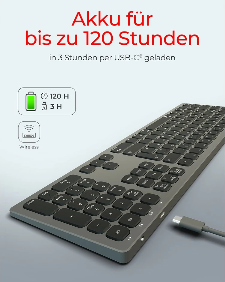 Brezilska tipkovnica full-size KeySonic KSK-8023BTRF, brezžična, Bluetooth, QWERTZ, antracit/črna