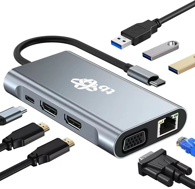 HUB adapter USB-C 8-v-1, HDMI x2, VGA, RJ45, 3x USB, Power Delivery, grafit TB AKTBXVA8W1UHVRJ