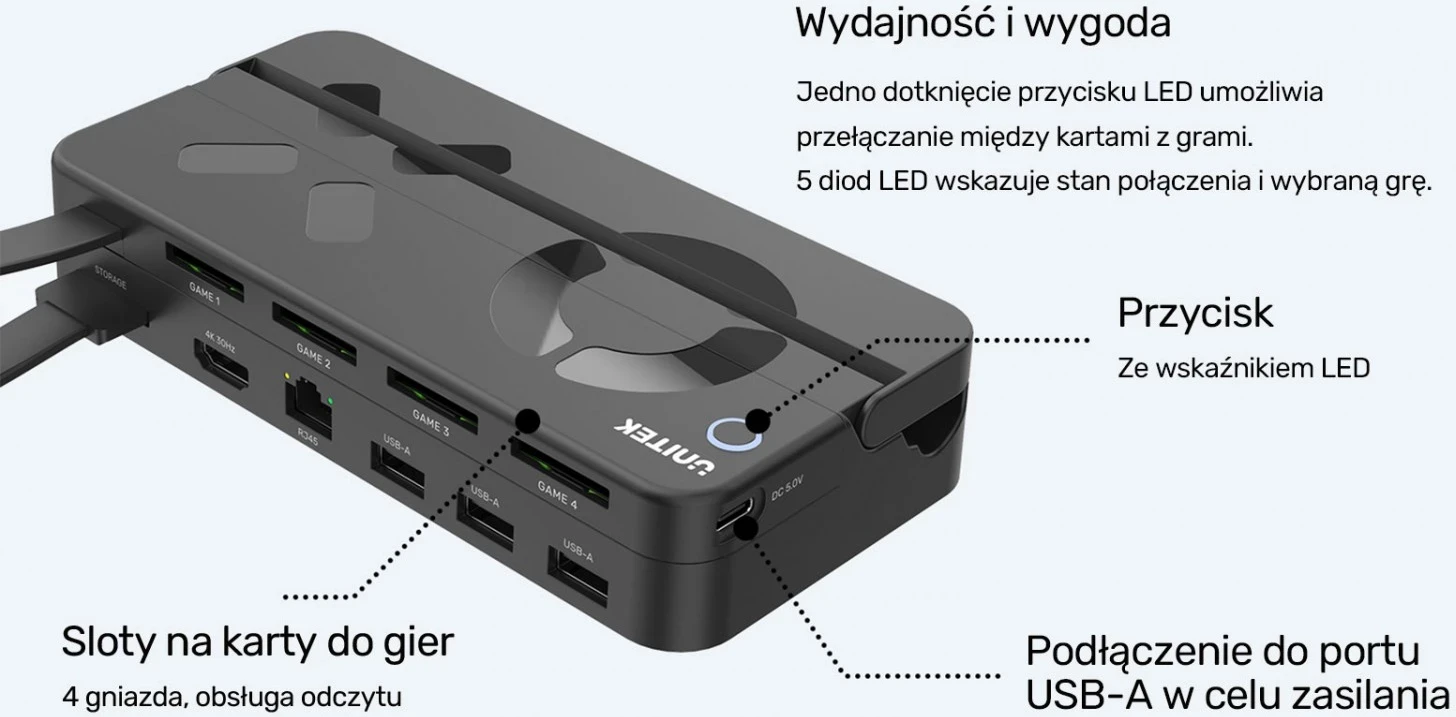Stojalo za Nintendo Switch Unitek, 100W 4K, črno