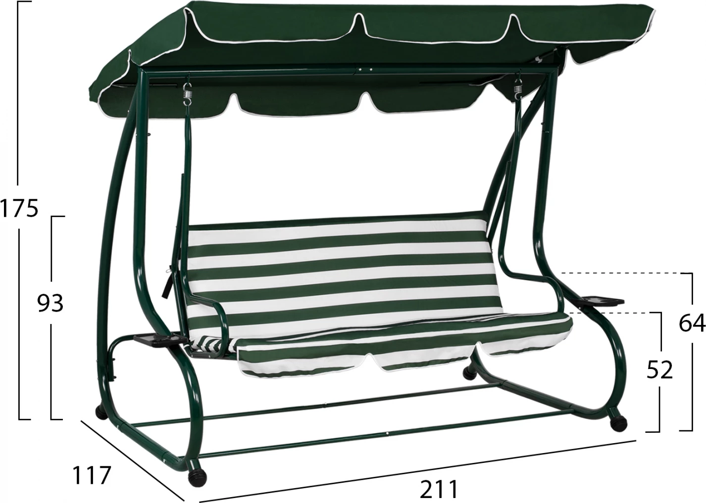 3-sedežna gugalnica postelja FH5050.01 Zelena/Bela 211x117x175 cm