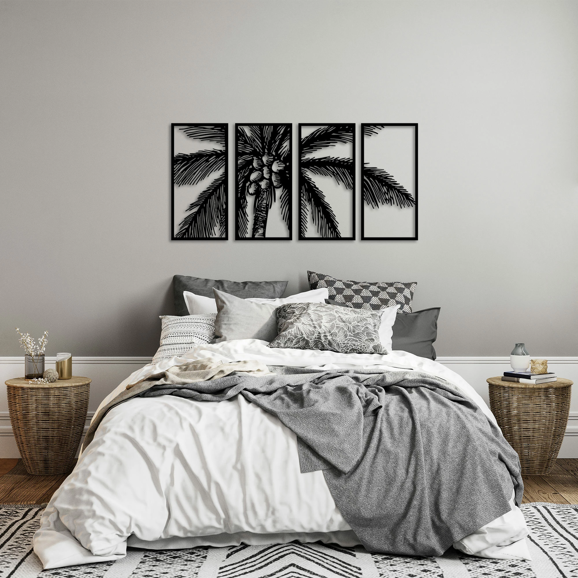 Metalen stenski okrasek, kokosova palma, 4-delni, Wallity - 312